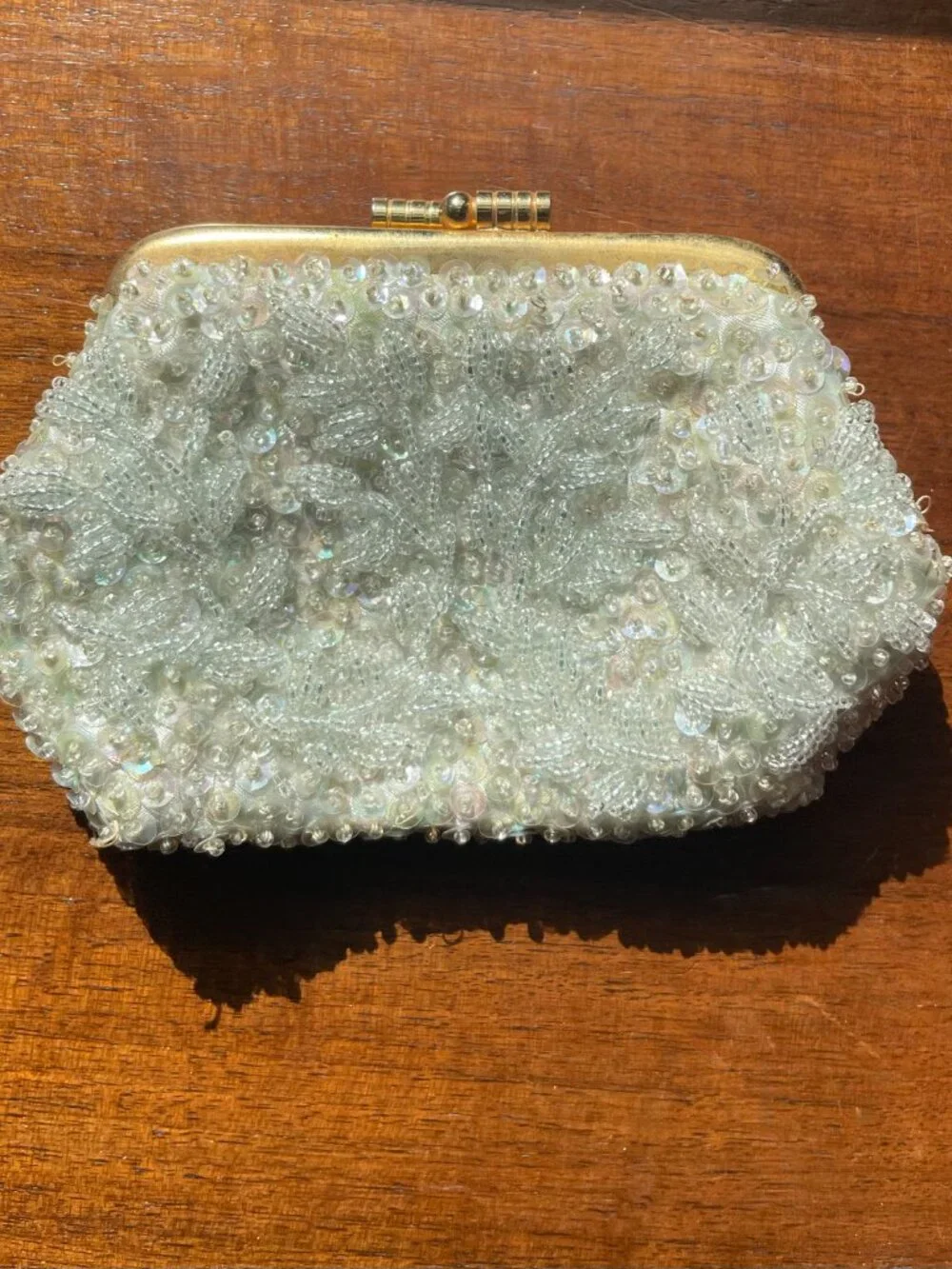 Vintage Beaded Coin Purse Ivory AB Sequin Floral Clutch B. Altman & Co